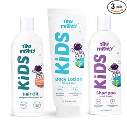 Tiny Mighty: Kids Shampoo, Body Lotion and Oil, 200 ml Each, For Sensitive Skin,100% Plant Based And Natural
