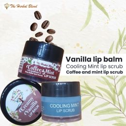 The Herbal Blend: Vanilla Lip Balm (Nude Shade) + Coffee and Mint Lip Scrub + Mint Lip Scrub