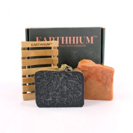 Earthhium: Kesar & Charcoal Eucalyptus Soap with Bamboo Soap Dish