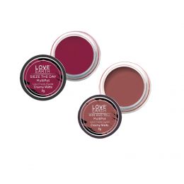 Love Earth: Lip Tint & Cheek Tint Multipot Combo (Mauvish Pink & Raspberry Pink) with Richness of Jojoba Oil and Vitamin E for Lips, Eyelids and Cheeks
