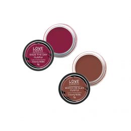 Love Earth: Lip Tint & Cheek Tint Multipot Combo (Raspberry Pink & Caramel Brown) with Richness of Jojoba Oil and Vitamin E for Lips, Eyelids and Cheeks