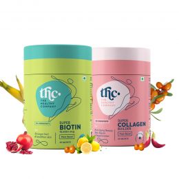 The Healthy Company: Combo of Plant Based Super Collagen Builder &  Plant Based Super Biotin - 25 sachets each