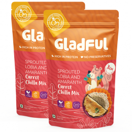 Gladful: Sprouted Moong & Amaranth Carrot Cheela-Dosa Mix - Pack of 2 (200gm)
