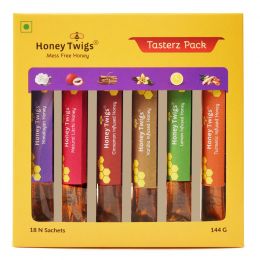 Honey Twigs: Tasterz Honey Combo Pack - Multiflora, Litchi, Cinnamon, Vanilla, Lemon and Turmeric Infused Honey - 3 Sachets each