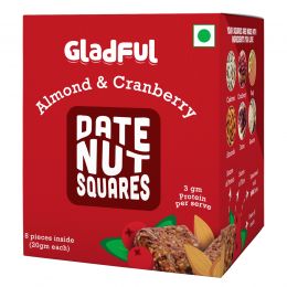 Gladful: Date Nut Squares - Almond and Cranberry - Pack of 8 (20gm each)