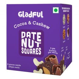Gladful: Date Nut Squares - Cocoa and Cashew - Pack of 8 (20gm each)