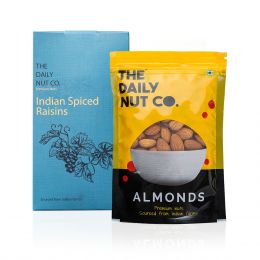 The Daily Nut Co.: California Almonds & Indian Spice Raisins Combo - Pack of 2 - 200gm each