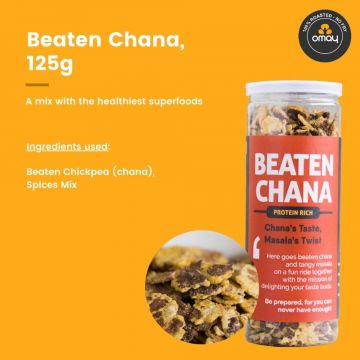 Omay Foods: Best Roasted Snacks Pack - Berries Mix, Beaten Chana, Khatta Meetha Mix, Potato Flakes - Pack of 4