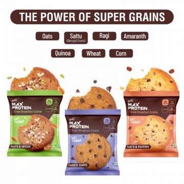 RiteBite Max Protein: RiteBite Max Protein 7 Grain Breakfast Cookies - Choco Chip, Oats - Raisins & Nuts - Seeds