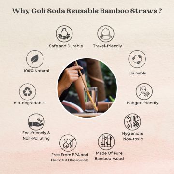 GOLI SODA: Reusable Bamboo Straws With Easy Carry Travel Pouch Pack of 6