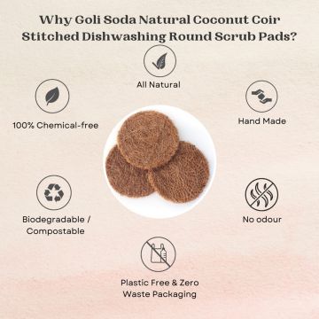 GOLI SODA: Natural Coconut Coir Round Stitched Dishwashing Scrub Pads - Pack of 6 Scrubs