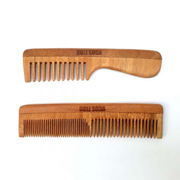 GOLI SODA: Goli Soda Neem Wood Combs - Wide Tooth with Handle & Double Tooth...