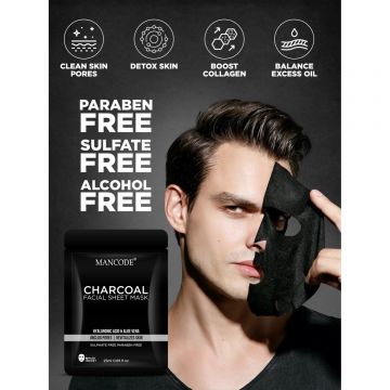 Mancode: Charcoal Face Sheet Mask - Pack of 3 (25ml each)
