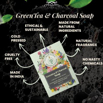 VITMINVEDA: Charcoal & Green Tea Herbal Soap Bar - 125 gm