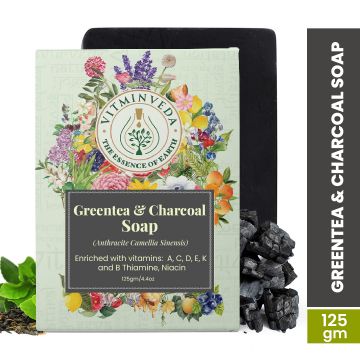 VITMINVEDA: Charcoal & Green Tea Herbal Soap Bar - 125 gm