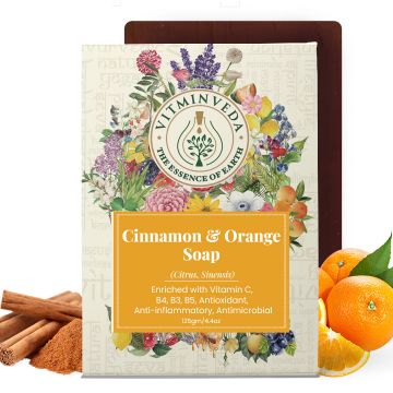 VITMINVEDA: Orange & Cinnamon Herbal Soap Bar - 125 gm