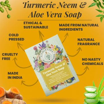 VITMINVEDA: Aloe Vera Neem & Turmeric Herbal Soap Bar - 125 gm