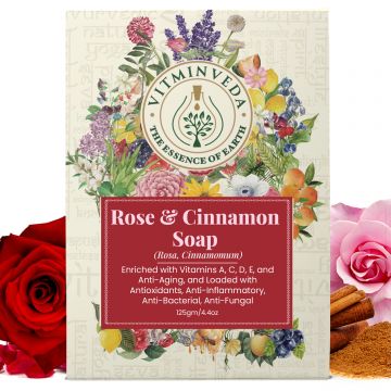 VITMINVEDA: Natural Rose Cinnamon Herbal Soap Bar - 125 gm