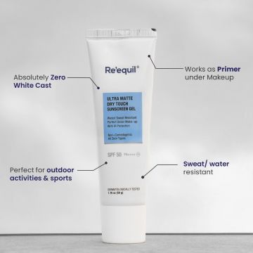 Reequil: Ultra Matte Dry Touch Sunscreen Gel SPF 50 PA++++ - 50gm