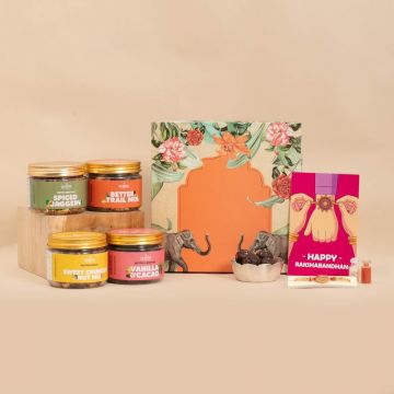 Eat Better: Royal Gift Hamper with Rakhi & Premium Dry Fruit Jars - 7 Items