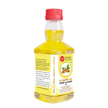 Indic Wisdom: Wood Pressed Sweet Almond Oil 100 ml (Cold Pressed Sweet Almond Oil - Extracted on Wooden Churner)