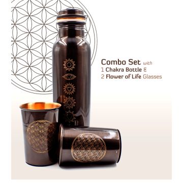 Sarveda: 7 Chakra Vintage Copper Water Bottle with 2 Glasses