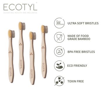 Ecotyl: Bamboo Tooth Brush | Ultra Soft Bristles | Thorough Cleaning | Set of 4