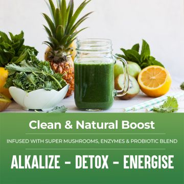 Rooted Active Naturals: Superfood Greens, Mushrooms & Herbs blend| (250 g), 22 Daily Greens & Fruits, 5 Mushrooms, Probiotics & Enzymes | Rich in vitamins, minerals, iron, fiber & antioxidants