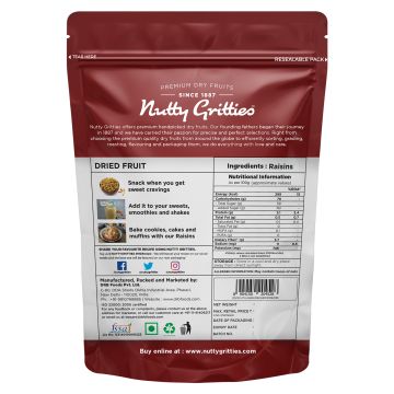 Nutty Gritties: Indian Long Raisins, Seedless Premium Green Raisins, Kishmish, Healthy Snack - 400g (2 Pack of 200g each)
