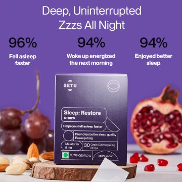 SETU: Melatonin 5mg - 30 Orally Dissolving Strips (Pack of 2) + Eye Mask | Promotes Relaxation & Sleep, Eases Jet Lag Strain, Non Habit Forming | Tasty Mint Flavour