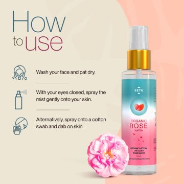 SETU: Organic Rose Water/Gulab Jal Spray -100 ML(Pack of 3) |Premium Face Mist, Toner for Brighter and Hydrated Skin |Oil-Control & Makeup remover| Zero alcochol, Paraben free and No artificial flavor