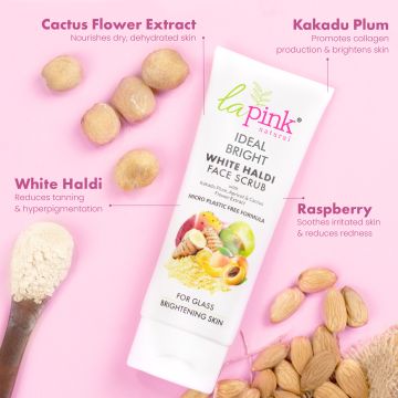La Pink: Ideal Bright Face Scrub | 100% Microplastic Free Formula | For Glass like Brightened skin, Evens Skin Tone for All Skin Types | 100g