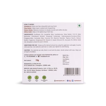 La Pink: Strawberry Lip Care with White Haldi for Shiny & Natural Tint | 100% Microplastic Free Formulation | Suitable for All Skin Types | 15 gms