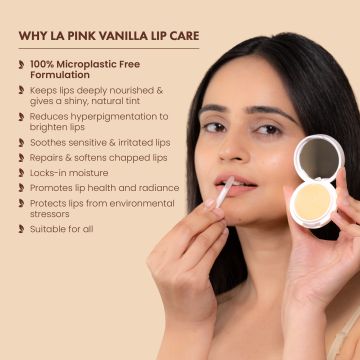 La Pink: Vanilla Lip Care with White Haldi for Shiny & Hydrated Lips | 100% Microplastic Free Formulation | Suitable for All Skin Types | 15 gms