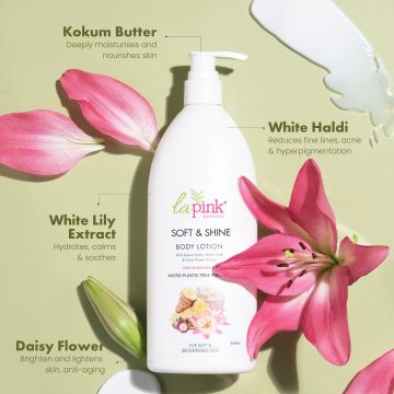 La Pink: Young Forever Soft & Shine Body Lotion with 100% Microplastic Free Formula , Non Greasy Moisturiser For All Skin Types | 450ml
