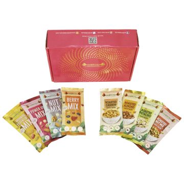 : Ambrosia Dry Fruit Box, 320g - Premium Dryfruit Gift Hamper | Perfect Festive Gift for Loved ones | Gift Hamper | Assorted Mix of Flavoured Nuts & Trail Mix | Morning Essential Trail Mix | Berry Trail Mix | Exotic Nut Trail Mix | Powerup Mix | Roasted Alm