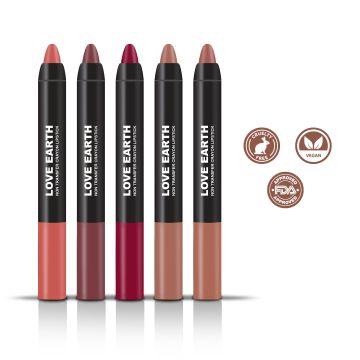Love Earth: Lip crayon Transfer proof lipstick 2.O and sharpener - pack of 5