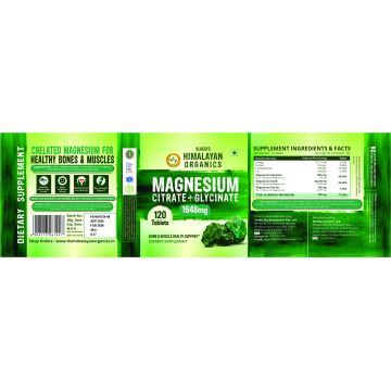 Vlado's Himalayan Organics: Magnesium Complex Supplement with Magnesium Glycinate, Magnesium Citrate, Magnesium Oxide - 120 Veg Tablets