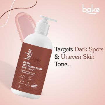 Bake Cosmetics: De-Tan Anti Pigmentation Coffee Body Wash with Kojic Acid, Glycolic Acid, Lactic Acid for Dark Spots, Pigmentation, Tanning & Tan Removal