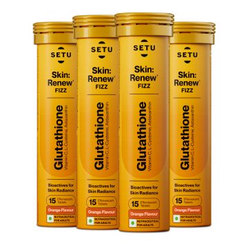 SETU: Skin Renew - 60 Effervescent Tablets | Glutathione With Vitamin C, Gluta Fizz, Supports Detoxification, Sugar-Free | Orange Flavour