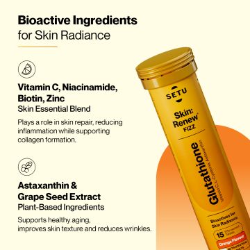 SETU: Skin Renew - 90 Effervescent Tablets | Glutathione With Vitamin C, Gluta Fizz, Supports Detoxification, Sugar-Free | Orange Flavour