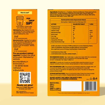 SETU: Skin Renew - 60 Effervescent Tablets | Glutathione With Vitamin C, Gluta Fizz, Supports Detoxification, Sugar-Free | Orange Flavour