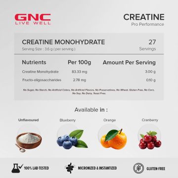 GNC: Creatine Monohydrate with Shaker Combo | 100gm | Orange | 750ml