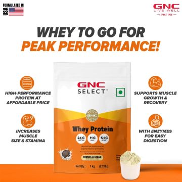 GNC: Select Whey Protein Powder With Free Shaker | 2.2lbs | Cookies & Cream