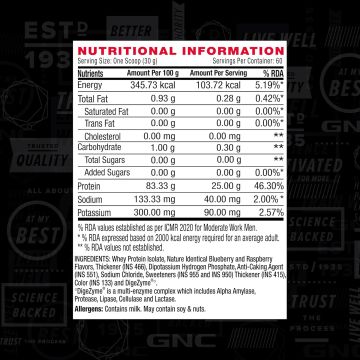 GNC: AMP Pure Isolate Zero Carb | 25g Protein | 6g BCAA | Blueberry | 4 lbs