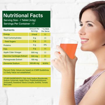Wellbeing Nutrition: Apple Cider Vinegar with Garcinia Cambogia , Pomegranate (17 Effervescent Tablets) - 68gm