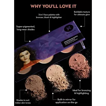 Sugar Cosmetics : Contour De Force - Face Palette with Lightweight Blush, Highlighter And Bronzer - 01 Subtle Summit -12gm