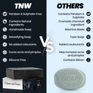 TNW - The Natural Wash: Handmade Charcoal Soap For Oily Skin (Heals Acne & Blackheads) -100g