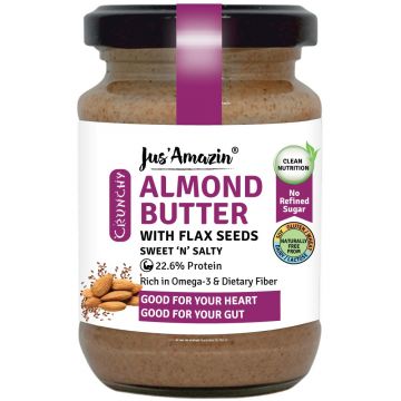 Jus Amazin: Crunchy Almond Butter  With Flaxseeds - 200 gm