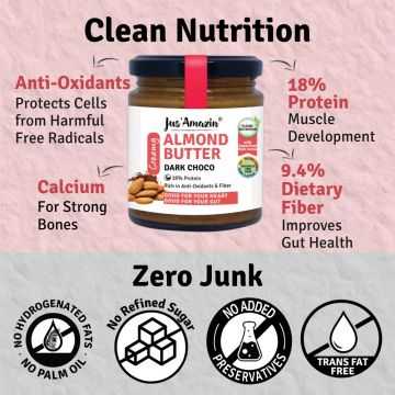 Jus Amazin: Creamy Almond Butter - Dark Chocolate - 200 gm